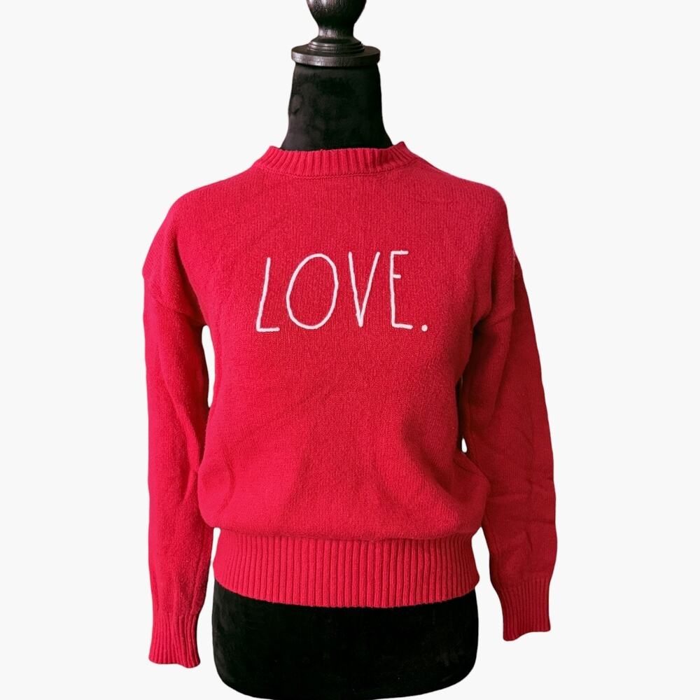 Rae Dunn Women's Red Knit LOVE. Embroidered Crew Neck Valentine Sweater Size S